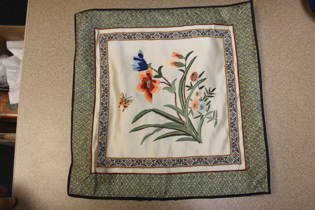 Vintage Chinese Silk: unframed - 14" x 13 1/2"