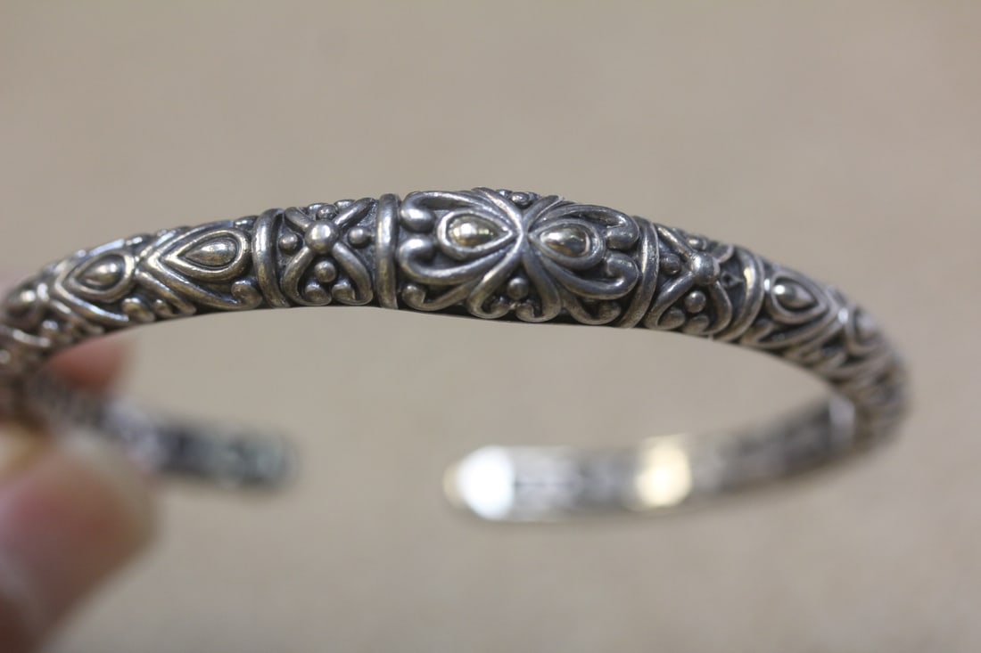 Sterling and 14 Karat Gold Bangle Bracelet: signed A by JH or John Hardy