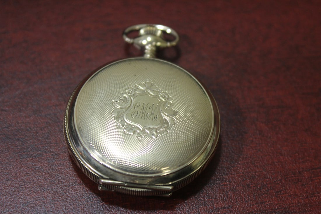 A Waltham Gold Filled Pocket Watch: please note: currently running - monogrammed - 1 1/2" in diameter
