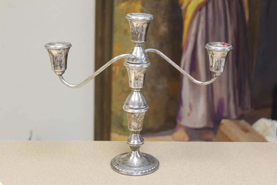 Weighted Sterling Candelabra: 10 5/8" tall by 12 3/8" wide