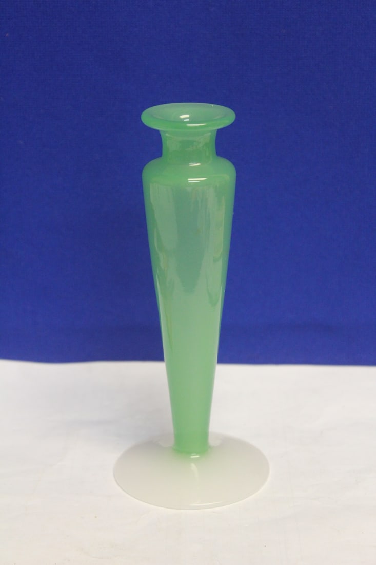 Small Jade Colour Steuben Glass Vase: unsigned - 6 inches tall