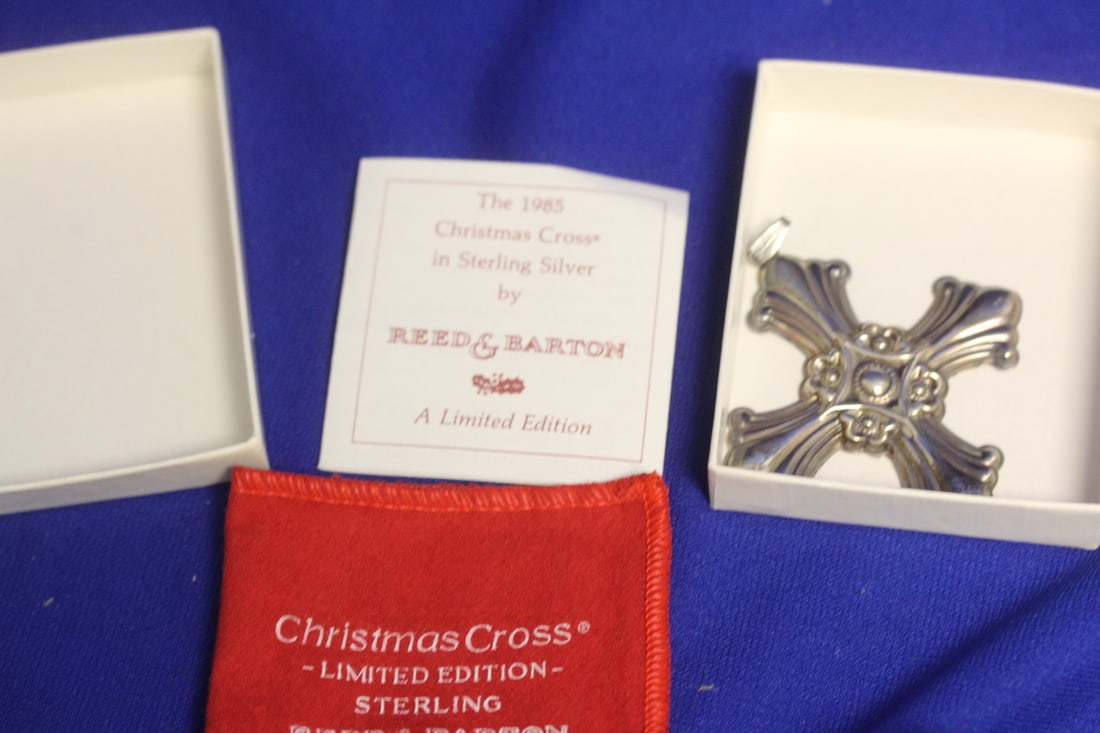 A Christmas Cross Sterling Ornament: Reed and Barton - boxed - 1985 - 2 5/8" across