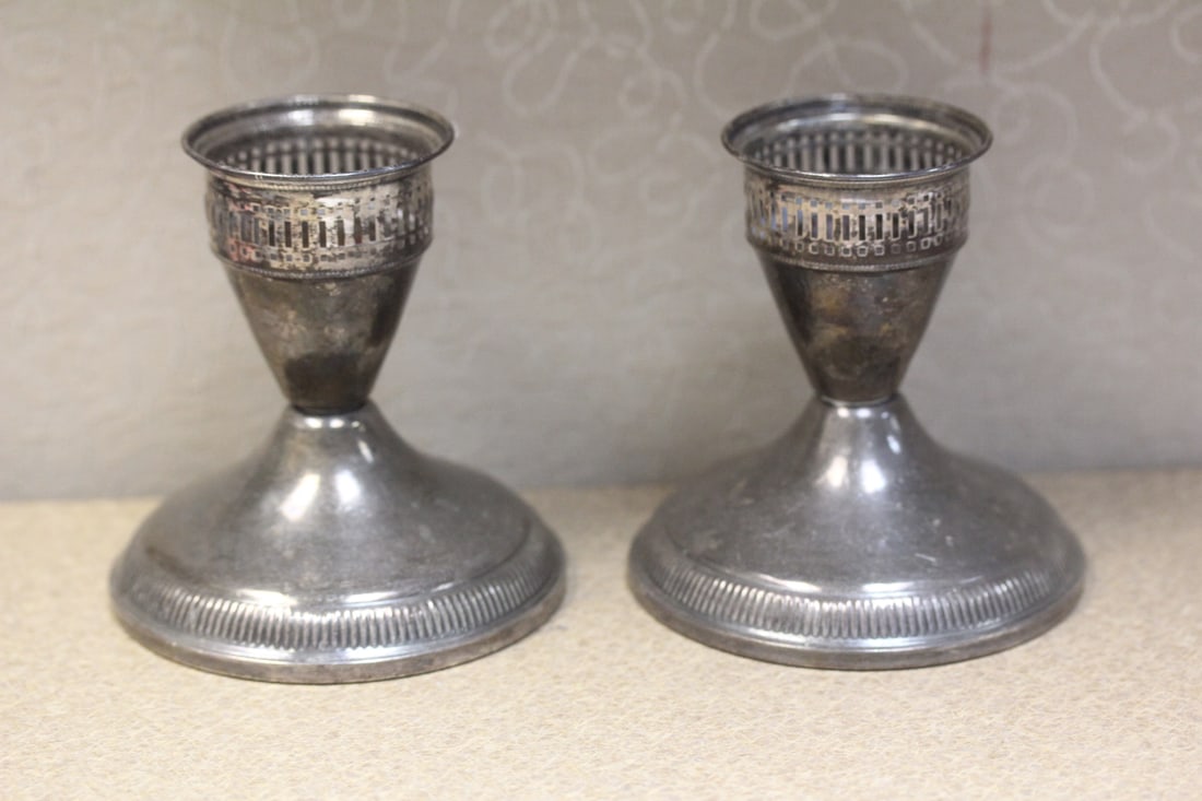 Pair of Weighted Sterling Candle Sticks: 3 1/2" tall each