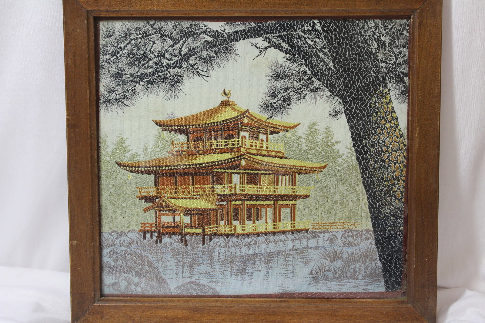 A Vintage Framed Embroidery: 13 1/4" x 12 1/2"