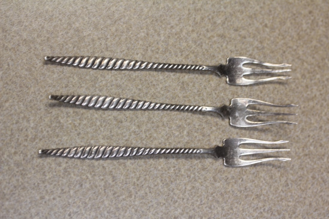 Lot of 3 Marked Sterling Forks: devil egg / cheese forks/ pickle forks - 5 1/2" across
