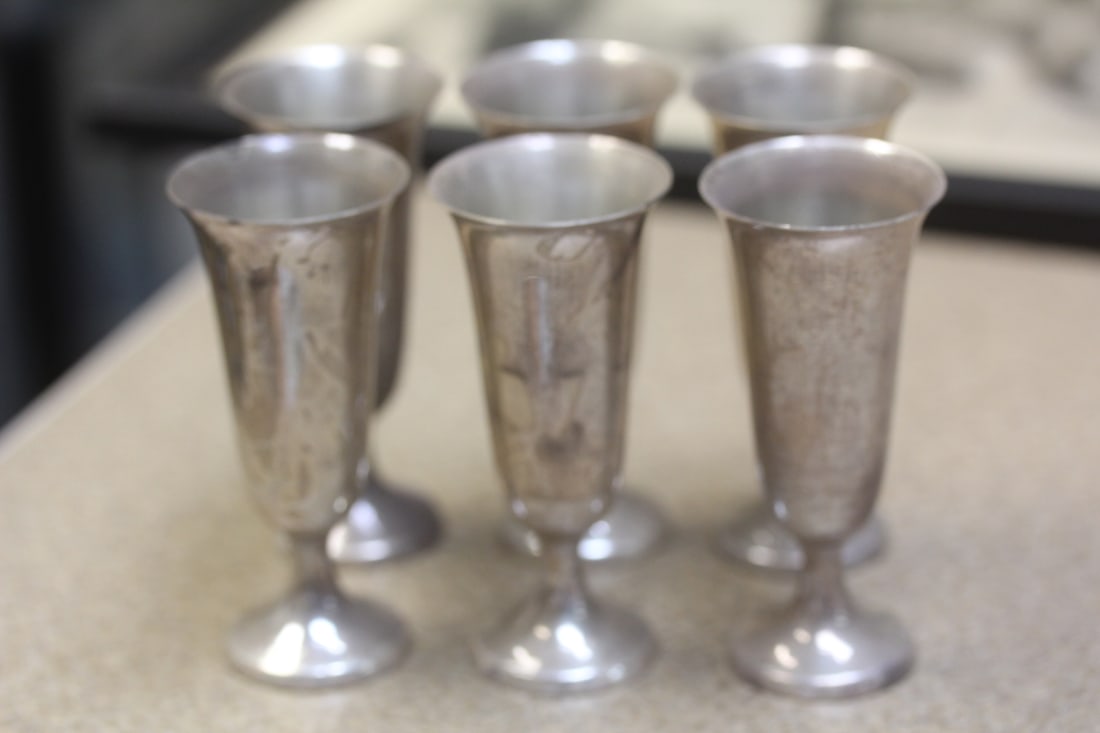 Lot of 6 Sterling Silver Goblets: 3 inches tall