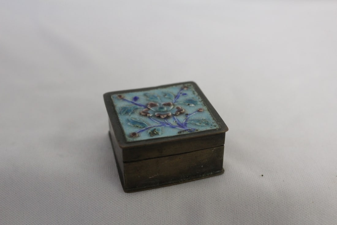 A Marked Enamel Pill Box: marked China - 1 1/2" square