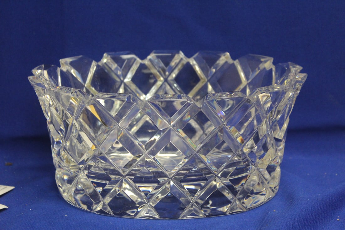 Signed Orrefors Heavy Crystal Bowl: good size - please note: couple of edge roughness - 9 1/2" in diameter