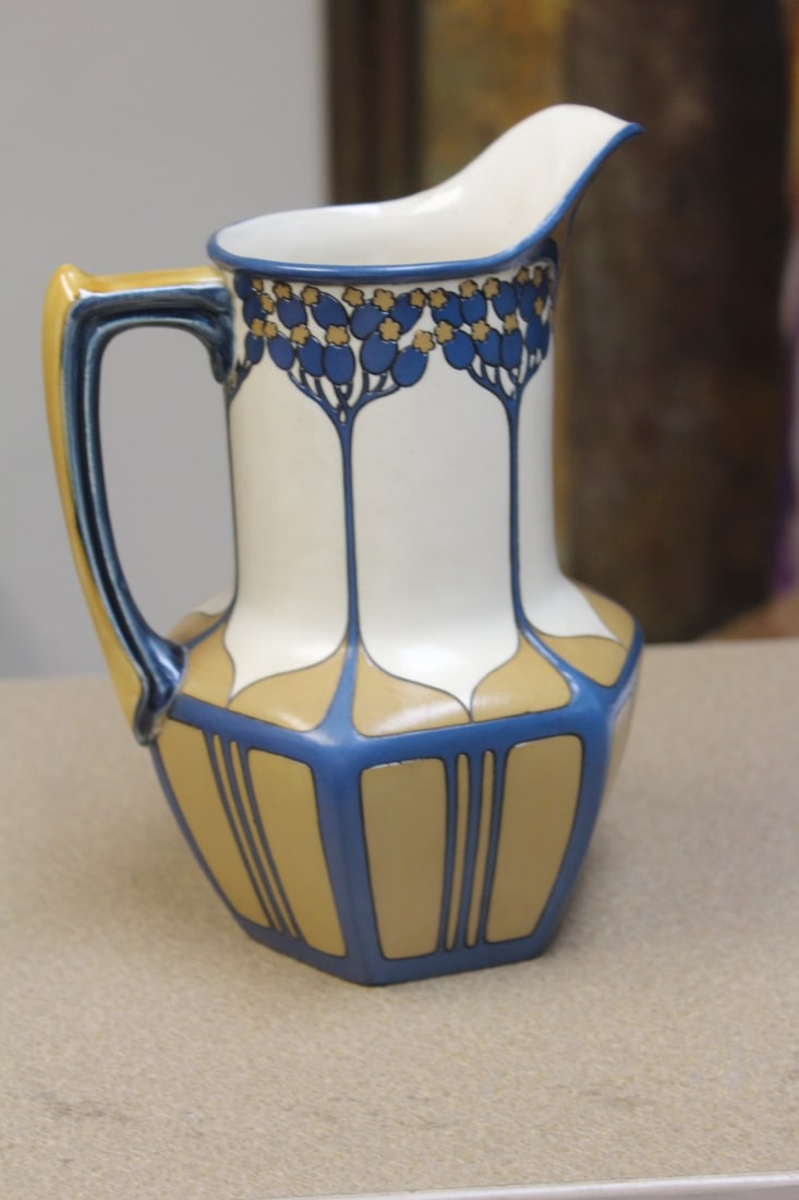 Beautiful Mettlach Pitcher: art nauveau - Germany - Mettlach - around 1910's -1920's - please note: restored on the spout as shown - 9 1/4" tall