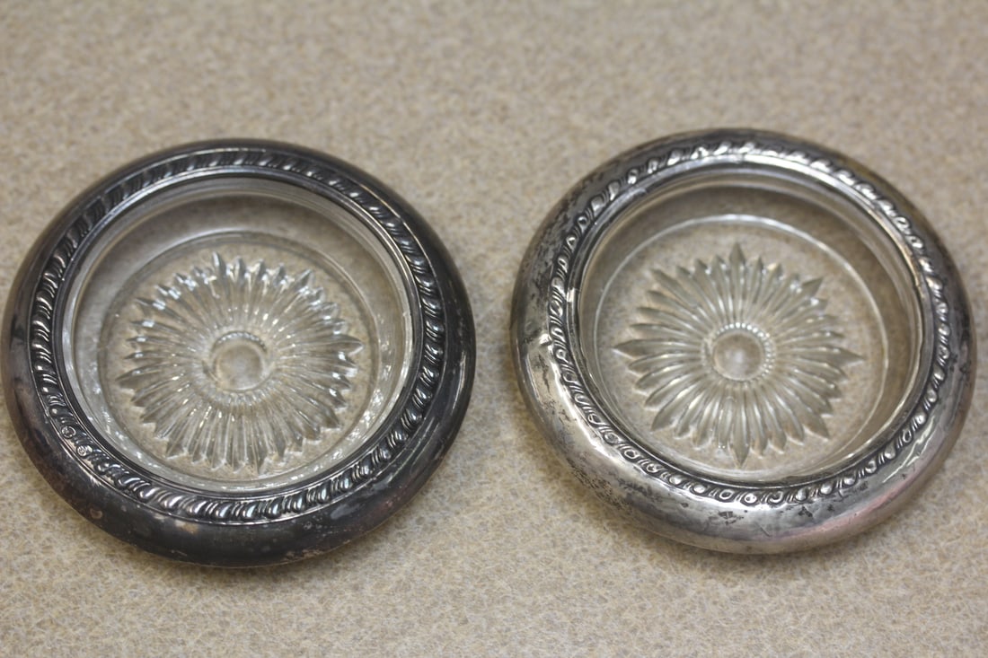 Lot of 2 Sterling Rim Coasters: 3 7/8" in diameter