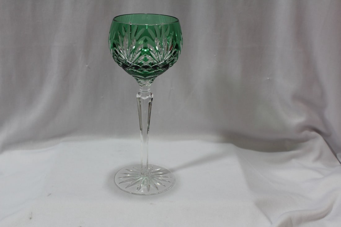 An Green Cut Glass Goblet: 8 1/2" tall