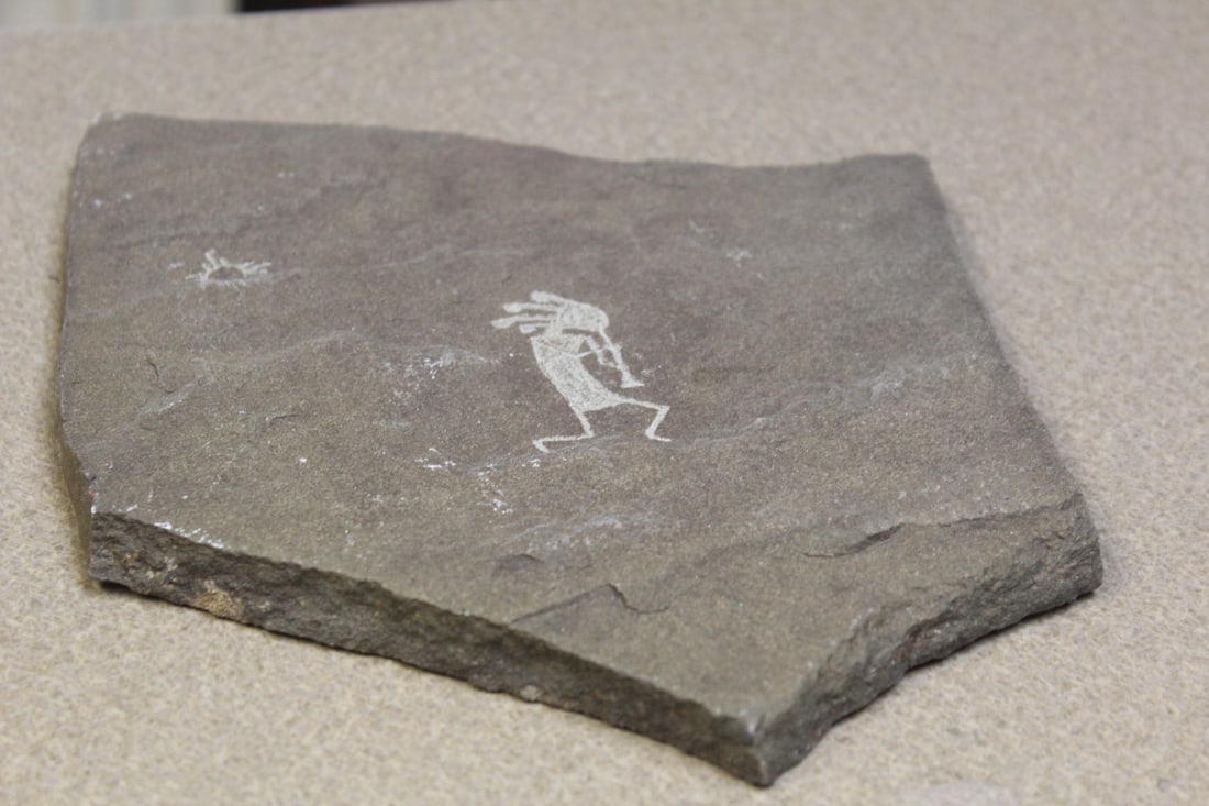 Indian Kokopelli Sunset: carved on stone - 7 5/8" across - age unknown