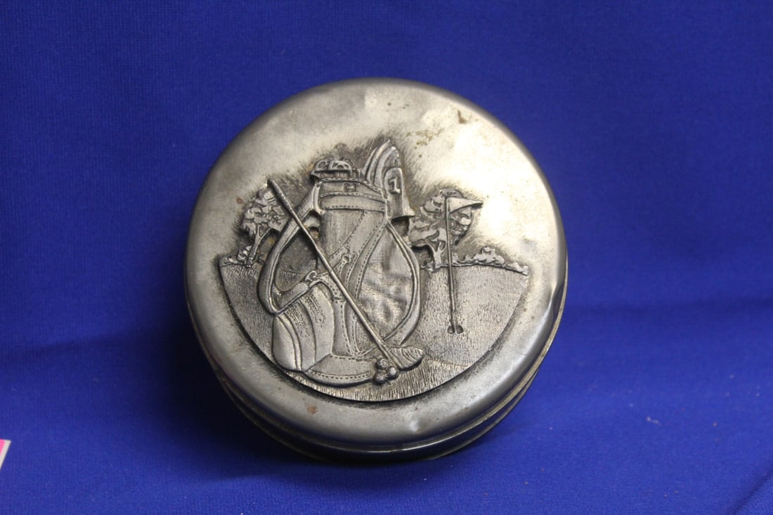 Golf ? Pewter and Metal Can: 5 inches in diameter