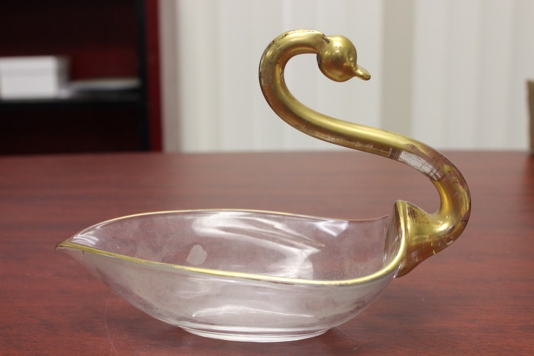A Gold Duck Dish: glass construction - 7 3/4" long