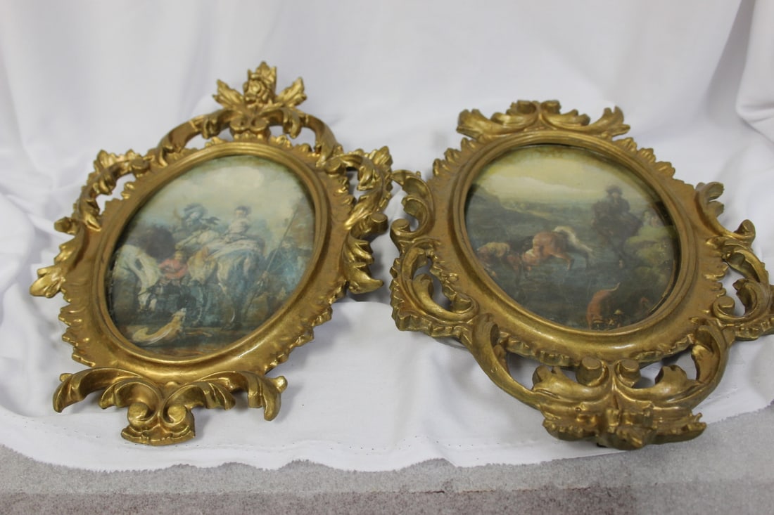Pair of Gold Gilted Picture Frames: inside diameter 6 1/2" - overall = 12" in diameter