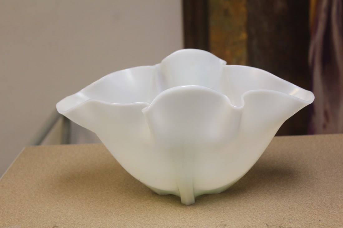 Steuben Calcite Bowl: unsigned - iridescent - art nouveau period - 12 3/8" across - unusual design