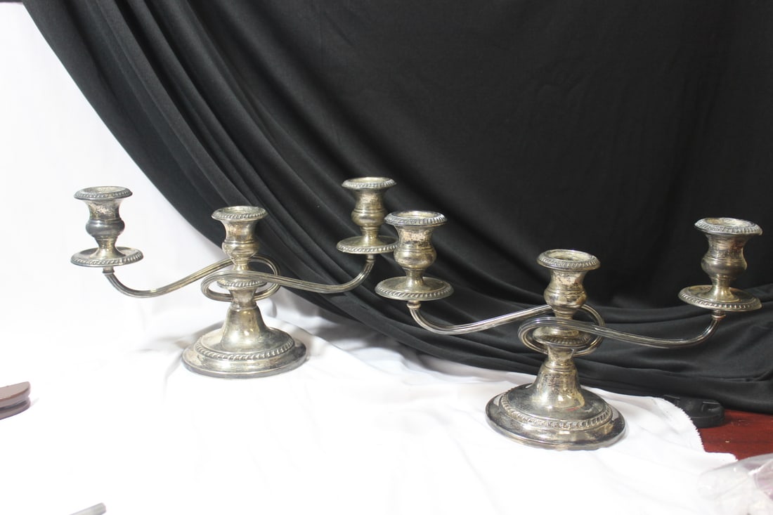 A Pair of Sterling Candelabra: 12 1/2" across
