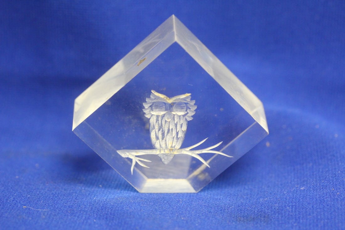 Lucite Carved Owl: brock - 2 3/4" tall