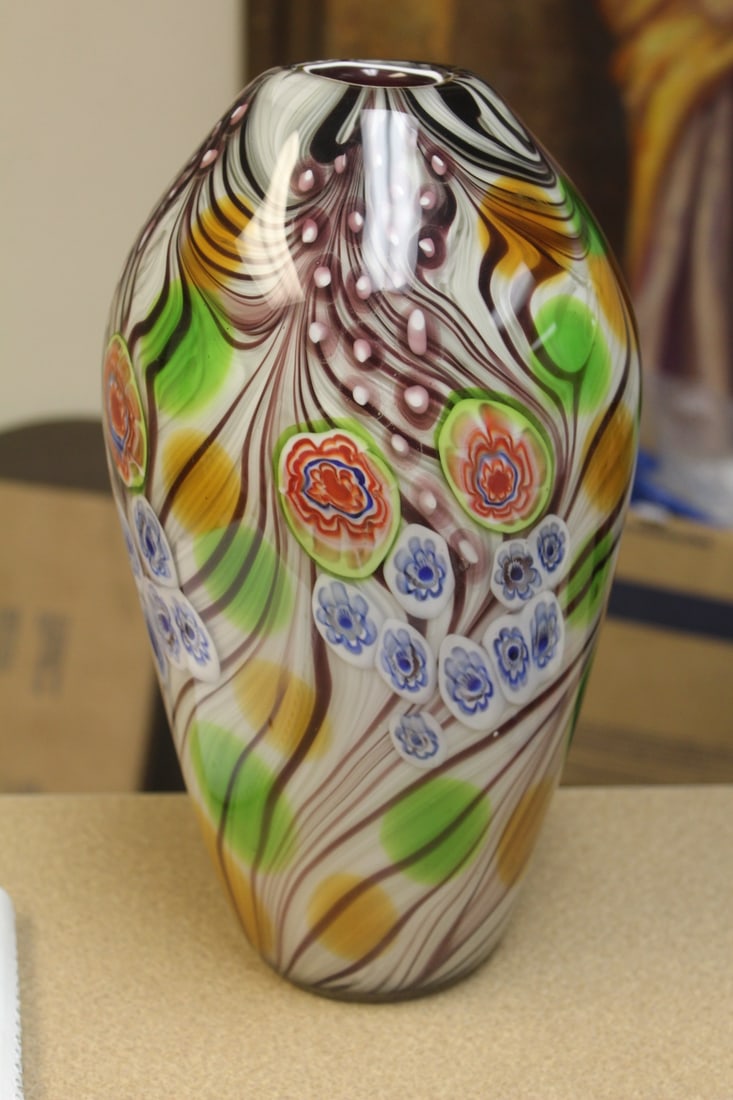 Art Glass Millifiori Vase: Murano or Murano-style - 12 3/4" tall