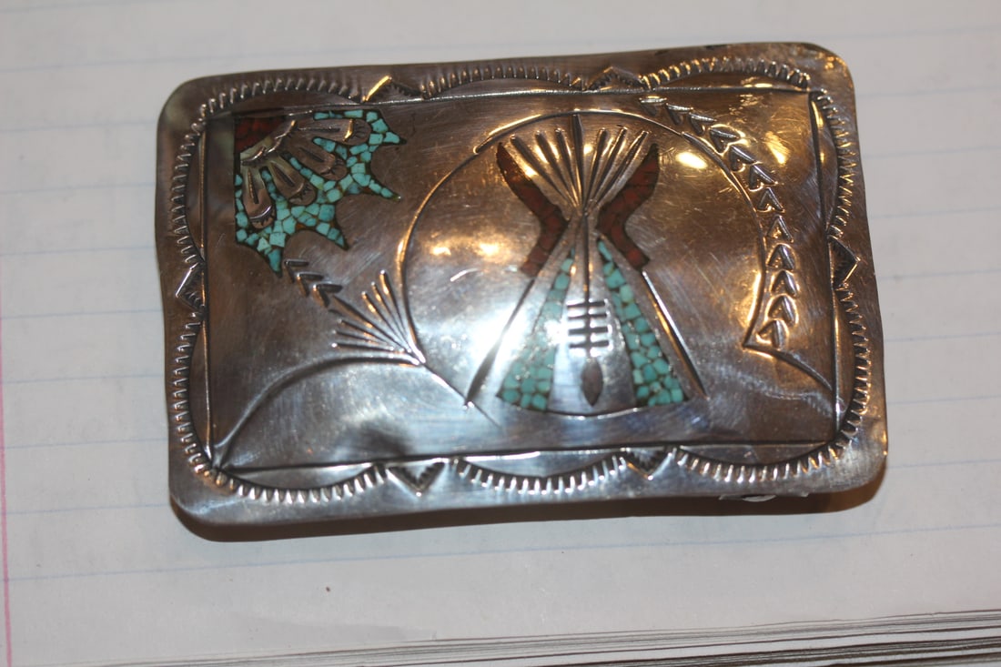 Native American, Navajo Silver Belt Buckle: high grade silver belt buckle - not marked, but tested as silver