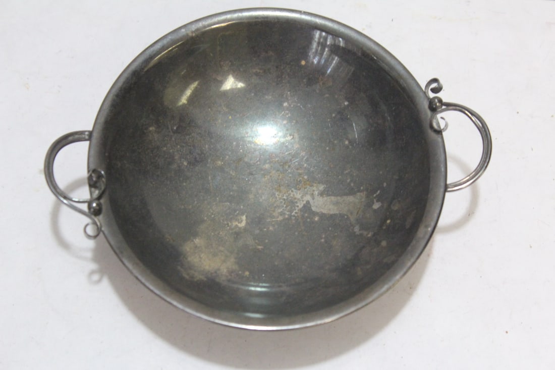 A Mid Century Modern Silverplated Bowl: with two handles - from Denmark - 5 1/2" in diameter without the handles