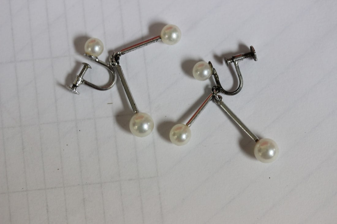 A Pair of Sterling and Pearl Earrings: as shown