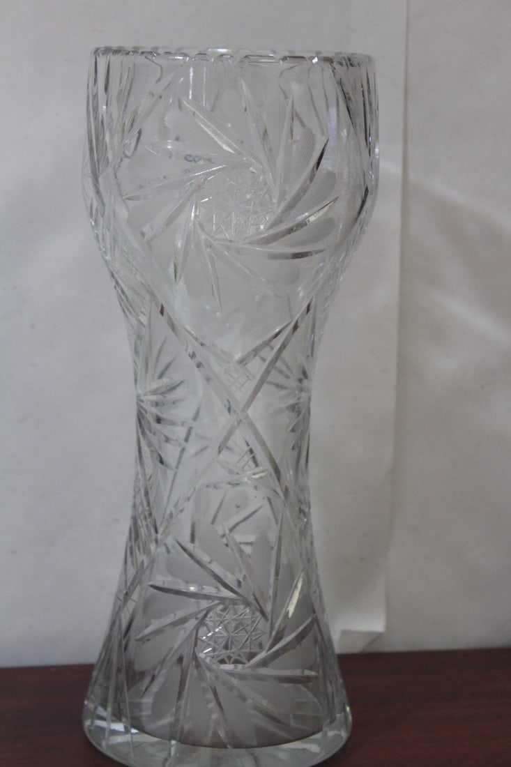 A Cut Glass Vase: 12" tall
