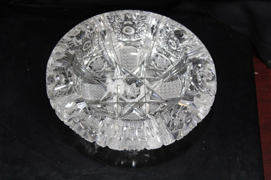 A Cut Glass Ashtray: beautifully done - 6 1/8" in diameter