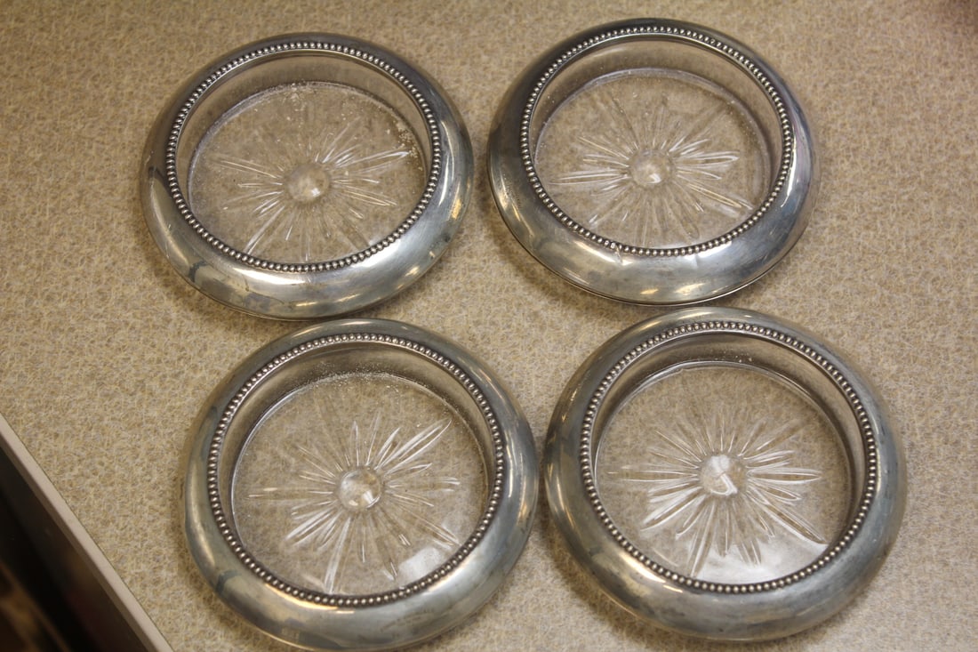 Set of 4 Sterling Rim Coasters: 3 7/8" in diameter each