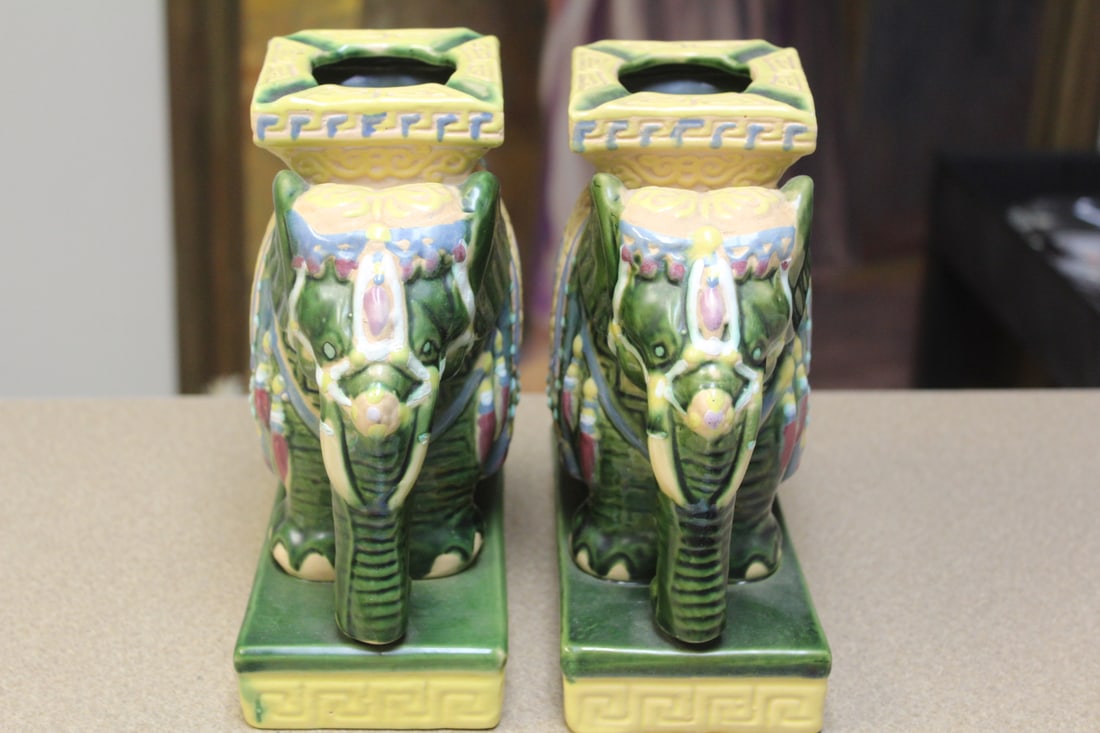 Pair of Chinese Ceramic Elephant Ashtray: 7 1/4" wide by 7 1/2" tall