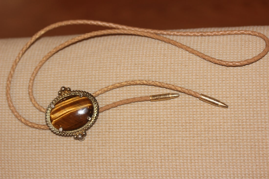 Tiger Eye Stone Bolo Tie: as shown on photos