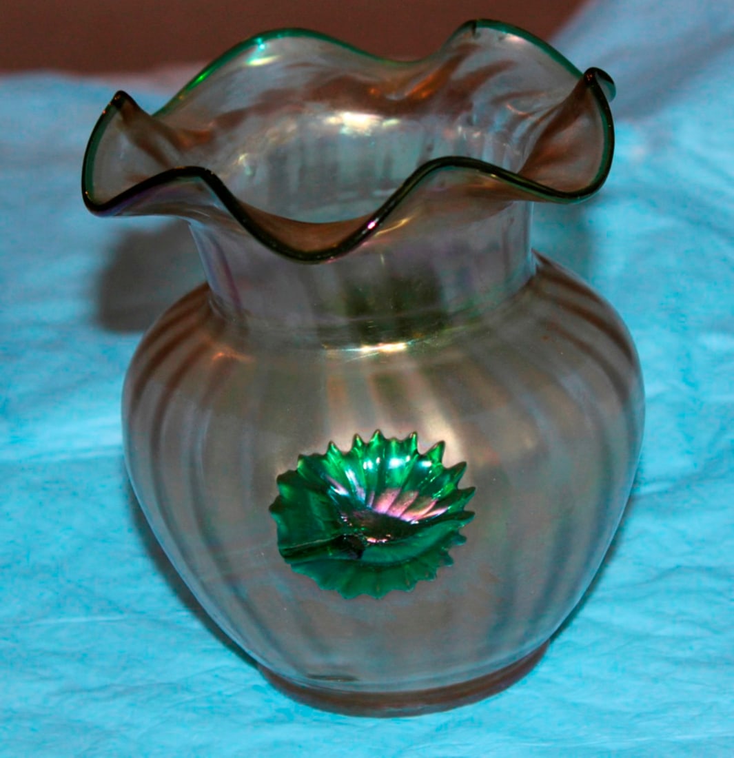 Antique Iredescent Flare Top Vase: 5 1/4" tall. May be Loetz.