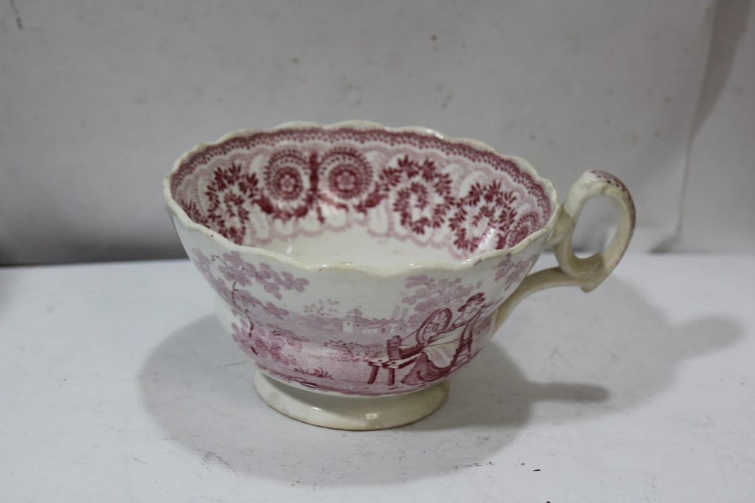 An Antique Ceramic Transferware Cup: 4 1/2" in diameter - please note: bottom rim chip
