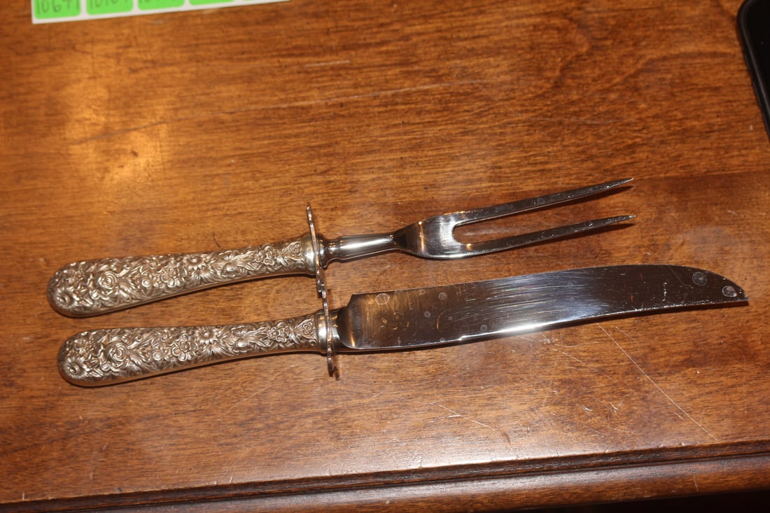Kirk and Son Repousse Carving Set: sterling handle - longest= 10 3/8"