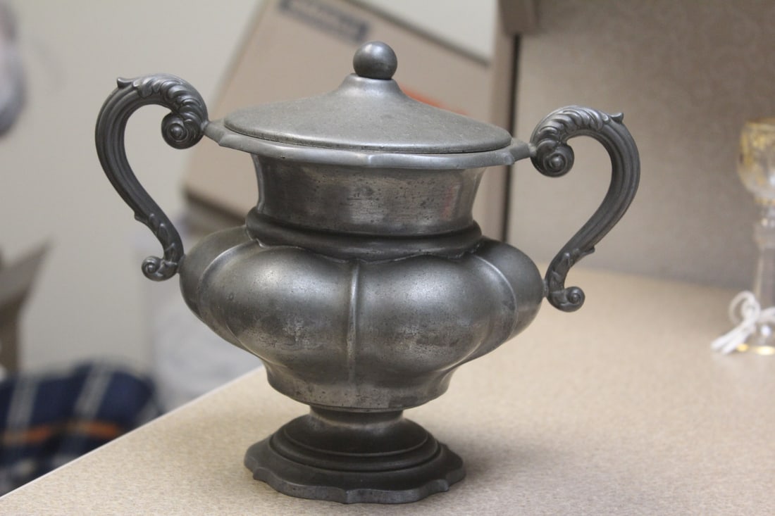 Petwr Urn with Lid: signed James Dixon - handle to handle 7 1/2" wide