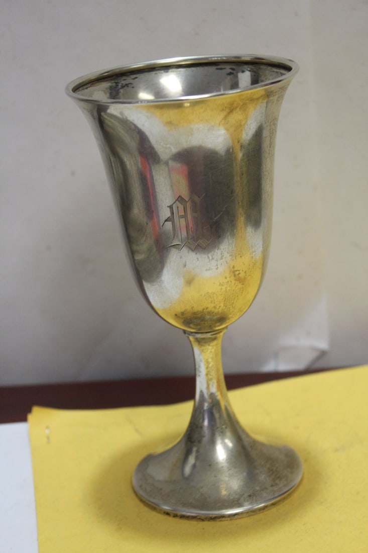 A Sterling Goblet: monogrammed: "M" - 6 7/8" tall