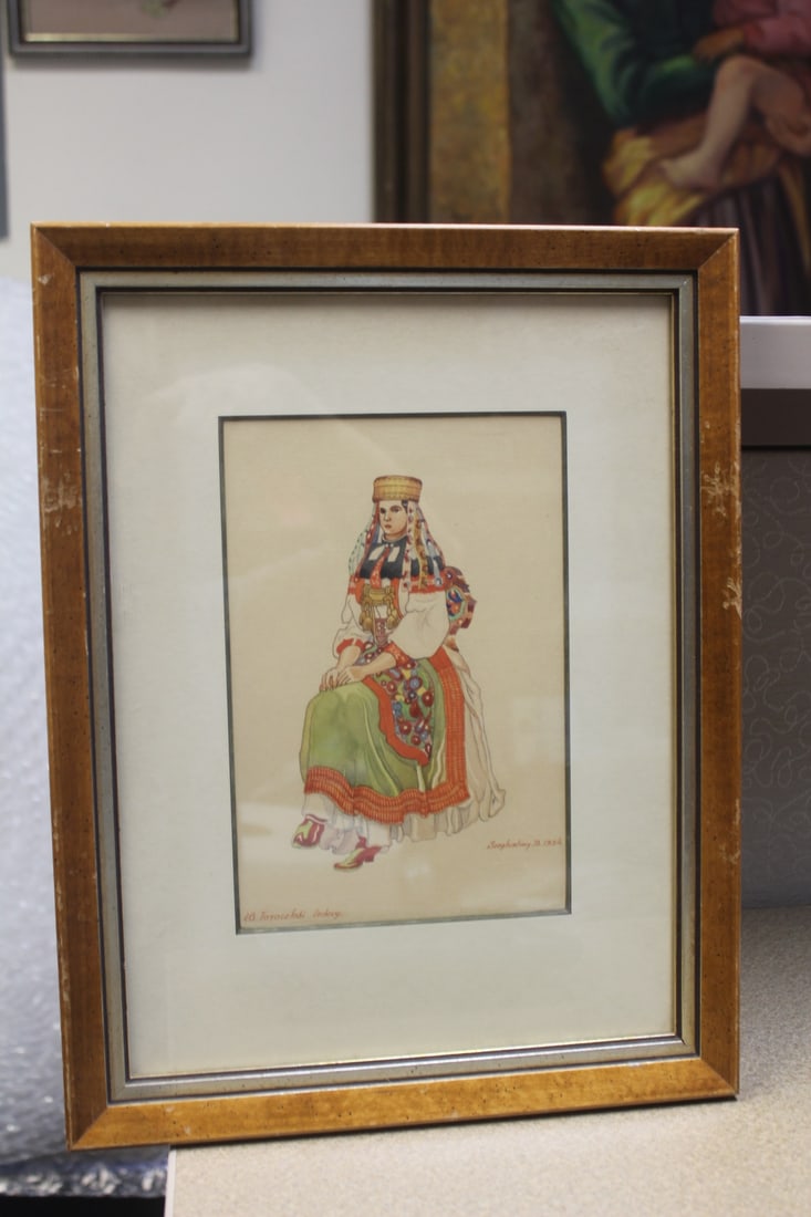 Artist signed framed watercolor Hungarian painting: 14 1/2" x 11"