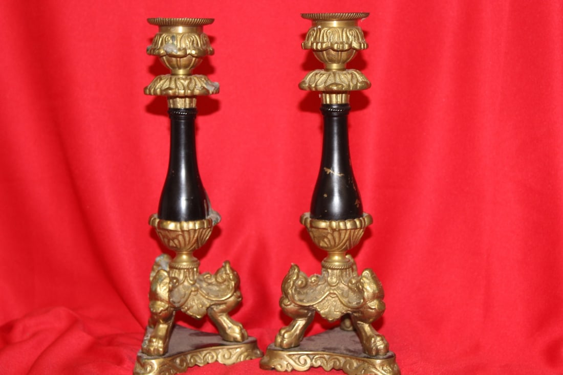 Pair of Candlesticks: heavy brass - 9 3/4" tall