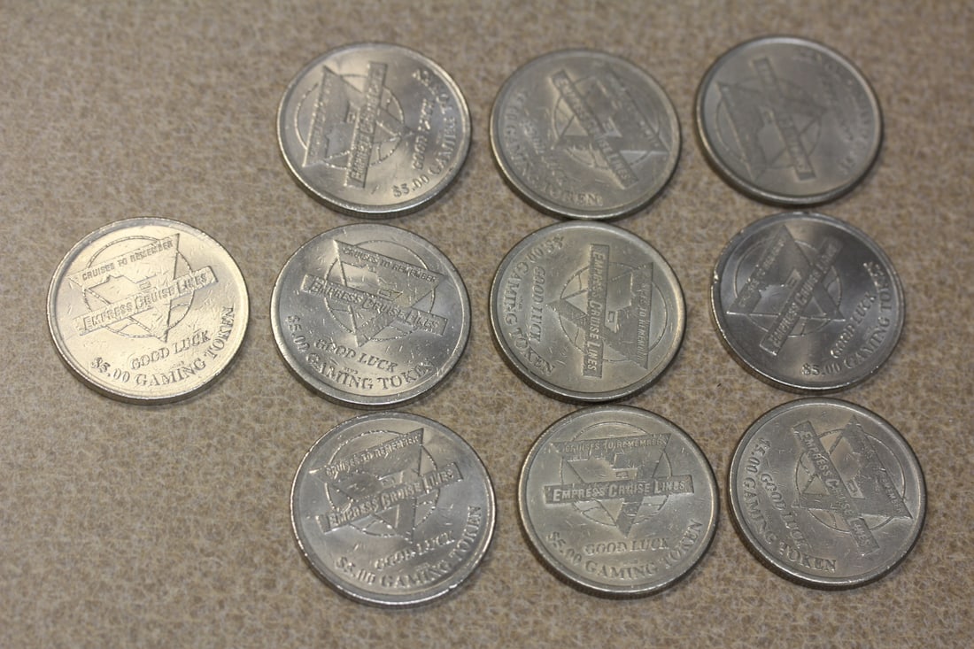 Lot of 10 Vintage Casino Tokens: no silver value