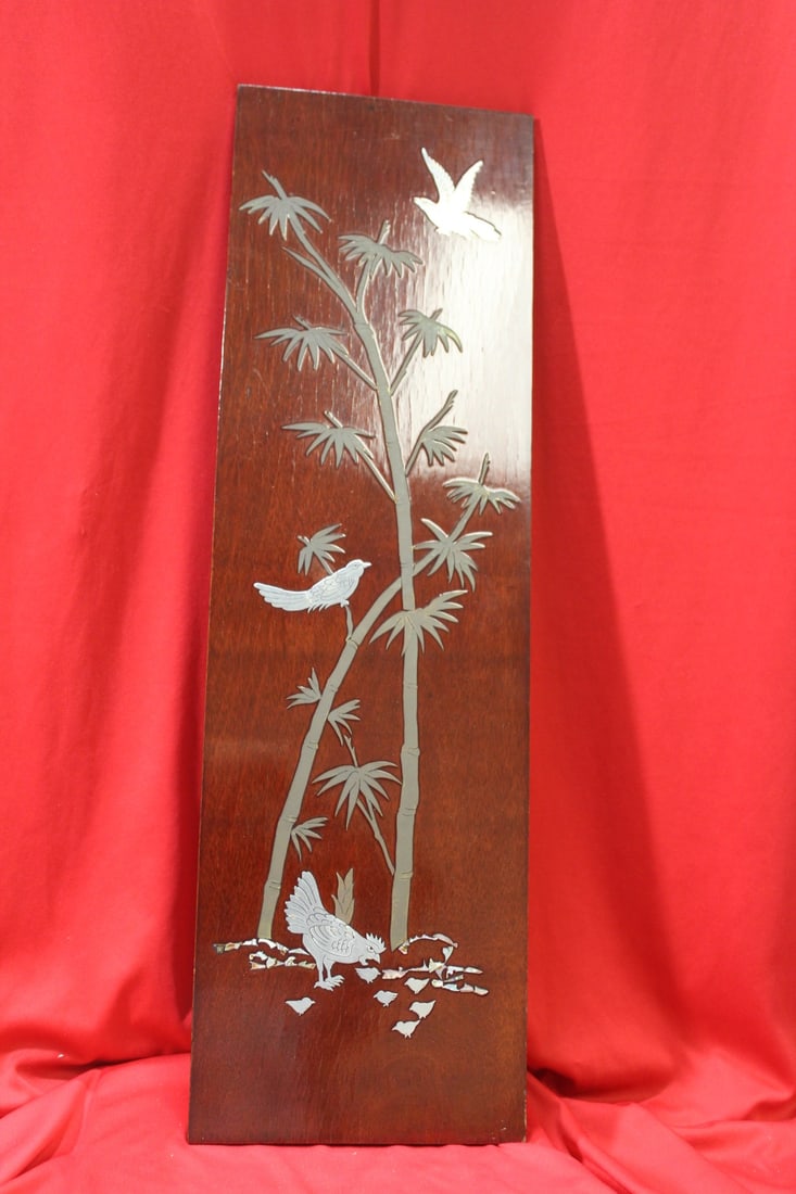 A Korean Mother of Pearl Wood Panel: 25 3/4" tall