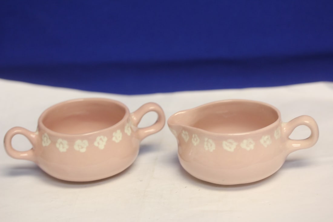 Set of 2 Cream and Sugar Ceramic Container: widest 4 inches