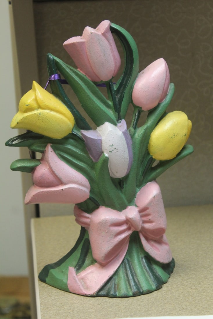 Cast Iron Floral Door Stopper: 10" tall
