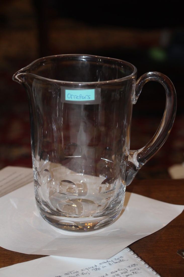 Signed Orrefors Pitcher: 7 3/4" tall