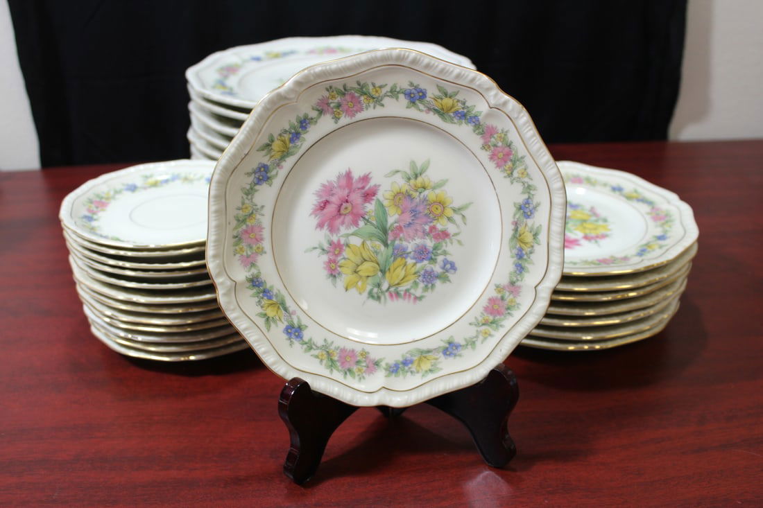 Lot of 28 Black Knight Plates: Waldenburg Studios - Made in Germany - 8 dinner plates; 8 salad plates; 12 saucers - dinner plate= 10 1/4" in diameter