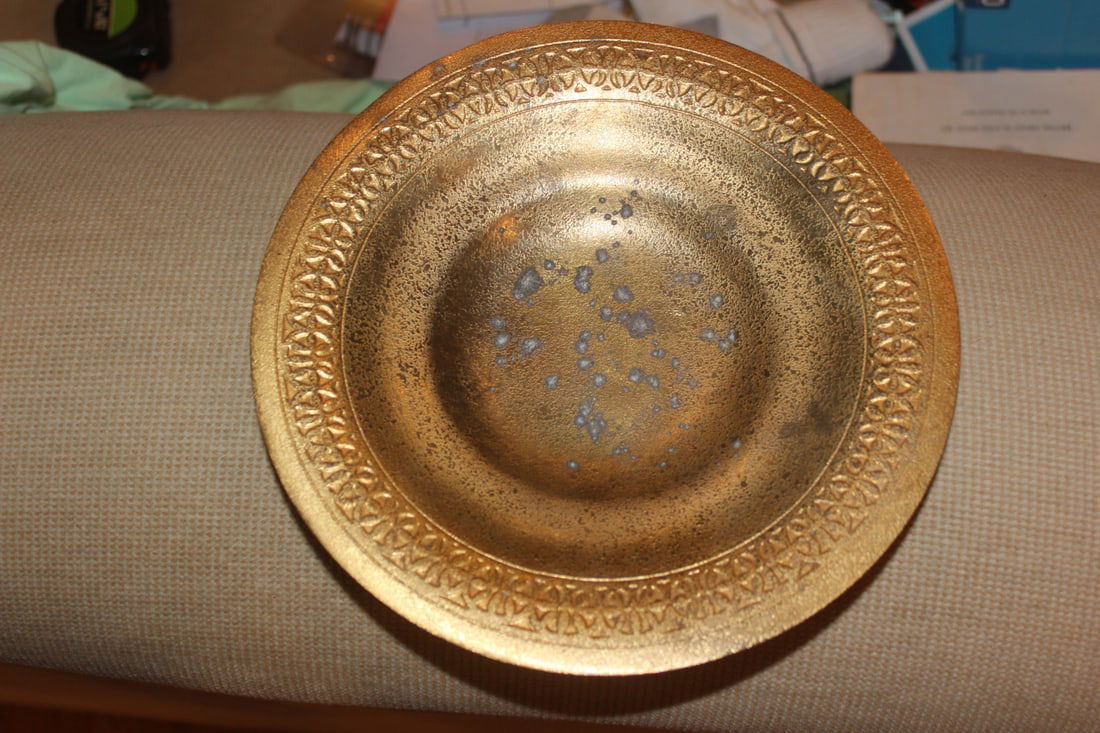 Tiffany Studio Gilted Bronze Tray: please note: spots, needs cleaning - 9" in diameter