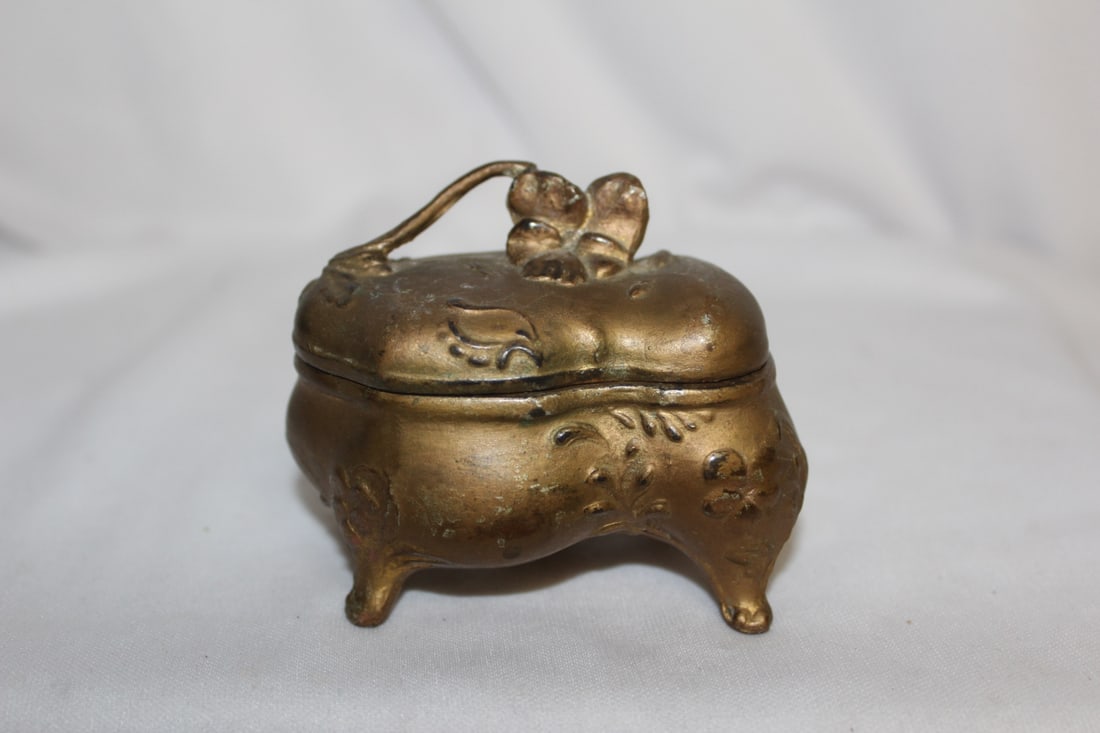 A Gold Metal Trinket Box: 3" across