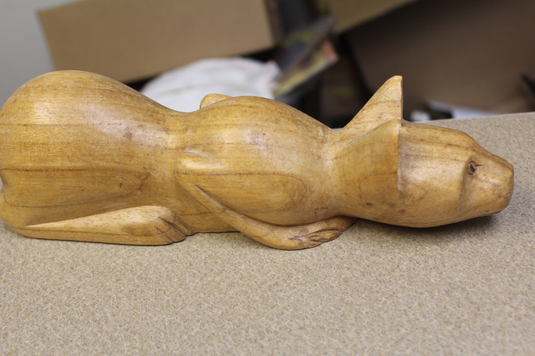 Solid Wood Carving of a Cat: 10 5/8" across