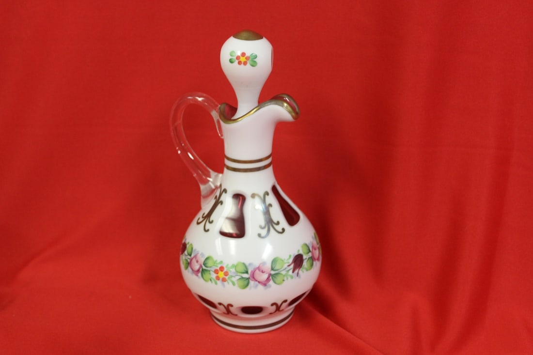 A Bohemian Cut Glass Cruet: 7 1/2" tall
