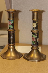 Pair of Cloisonne Candlesticks: 8 5/8" tall