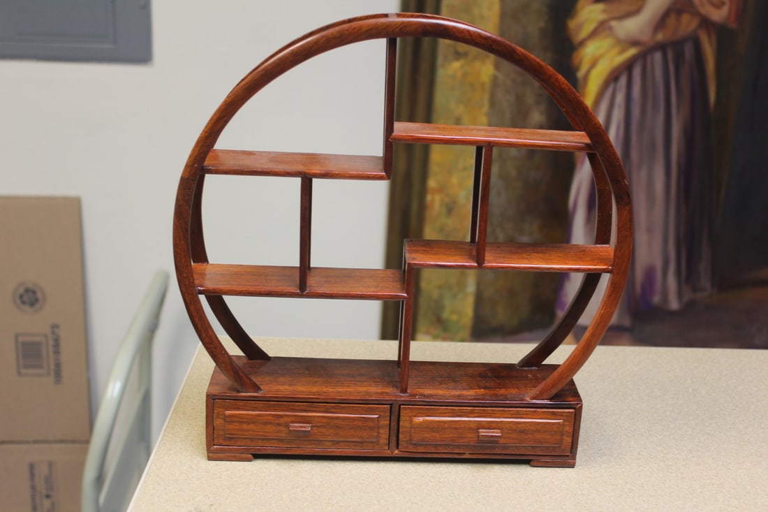 Vintage Chinese Wooden Curio Cabinet: with two drawers - 12 3/8" across